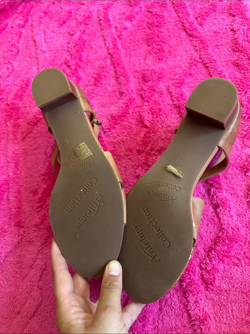 Antelope Tan Studded Strappy Block Heel boho Sandals
